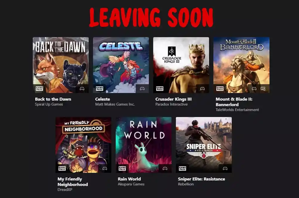 Xbox Game Pass Game Removals leaving soon